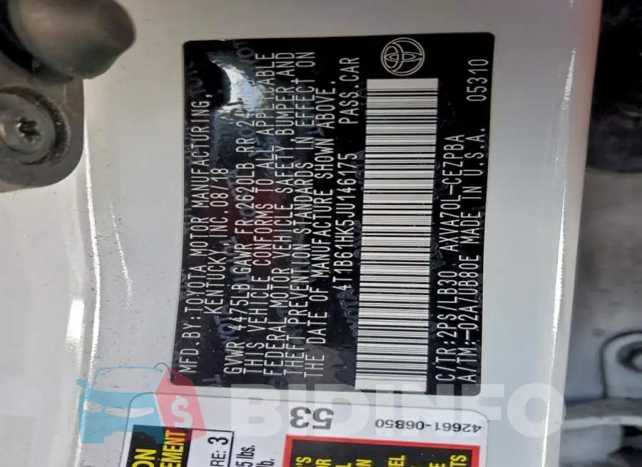 4T1B61HK5JU146175 Photo# 12