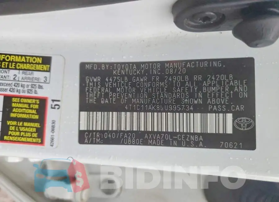 4T1C11AK8LU995734 Photo# 12