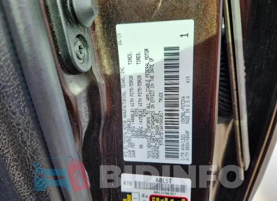 5TFAY5F16KX841017 Photo# 12
