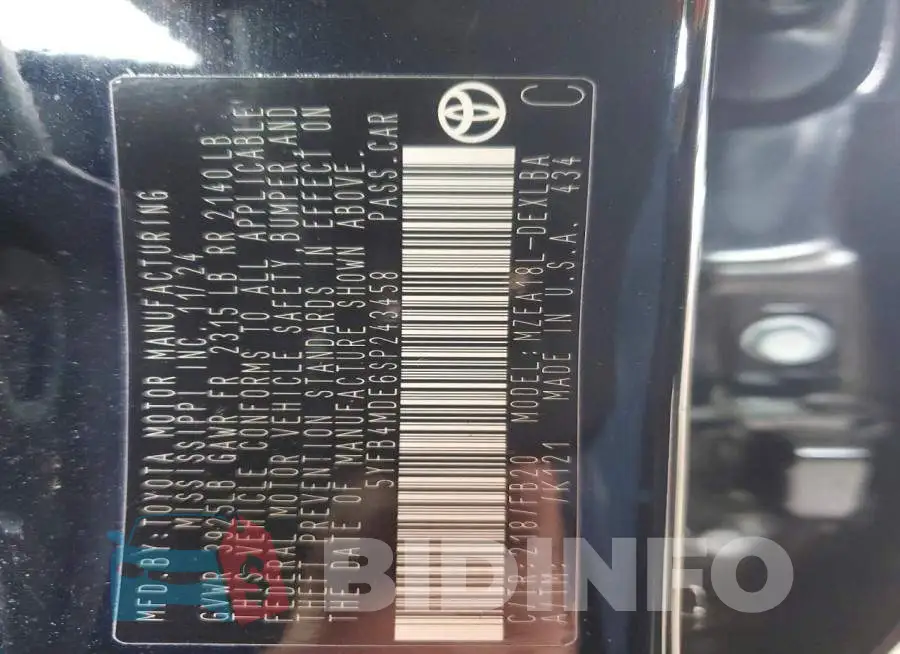 5YFB4MDE6SP243458 Photo# 12