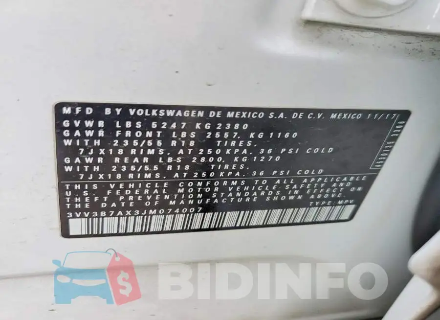 3VV3B7AX3JM074007 Photo# 12