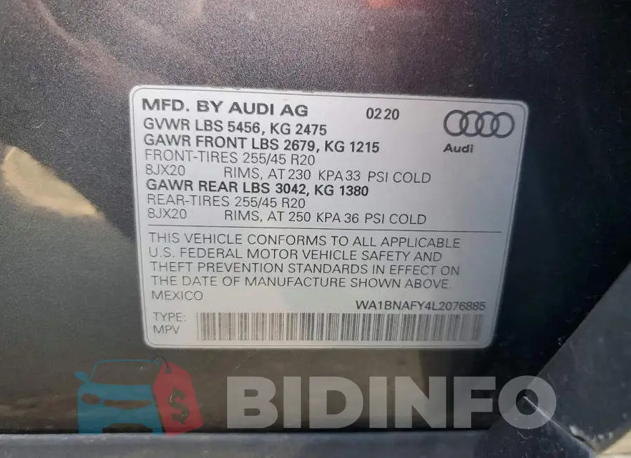 WA1BNAFY4L2076885 Photo# 13