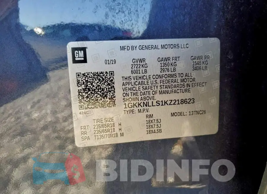 1GKKNLLS1KZ218623 Photo# 13