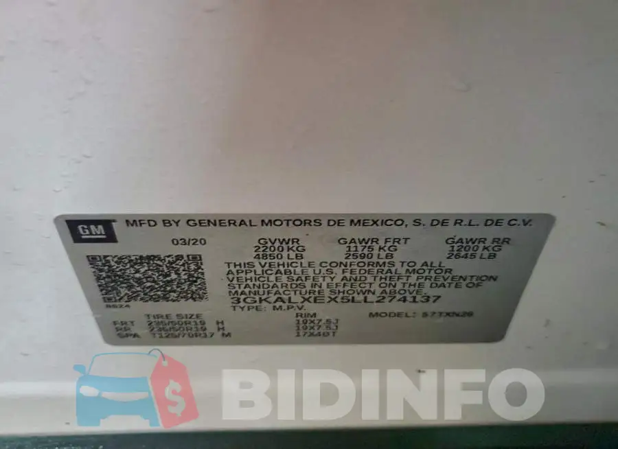 3GKALXEX5LL274137 Photo# 13