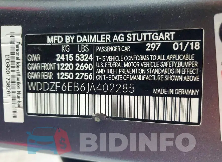 WDDZF6EB6JA402285 Photo# 12
