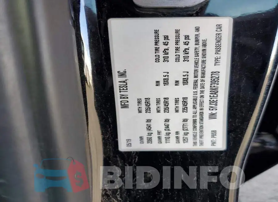 5YJ3E1EA8KF395278 Photo# 12