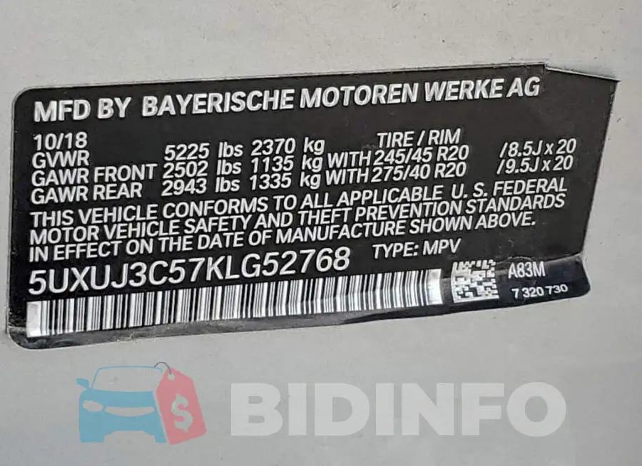 5UXUJ3C57KLG52768 Photo# 13