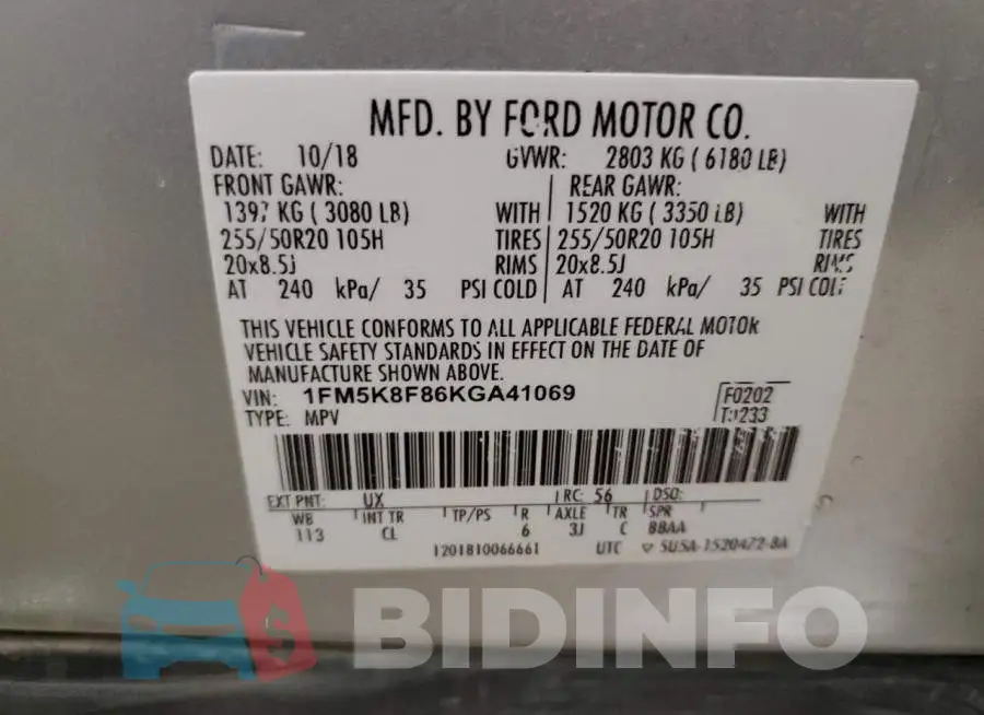 1FM5K8F86KGA41069 Photo# 13