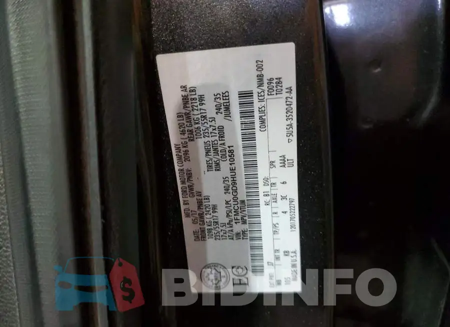 1FMCU0GD9HUE10581 Photo# 13