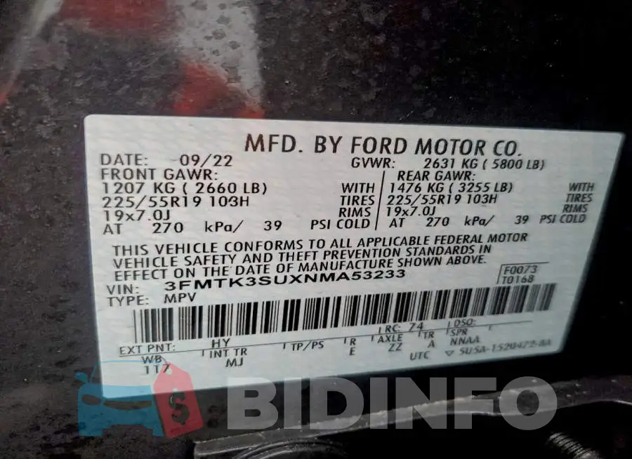 3FMTK3SUXNMA53233 Photo# 14