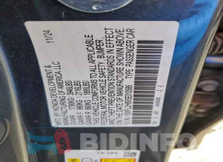 19XFL2H89SE010589 Photo# 12
