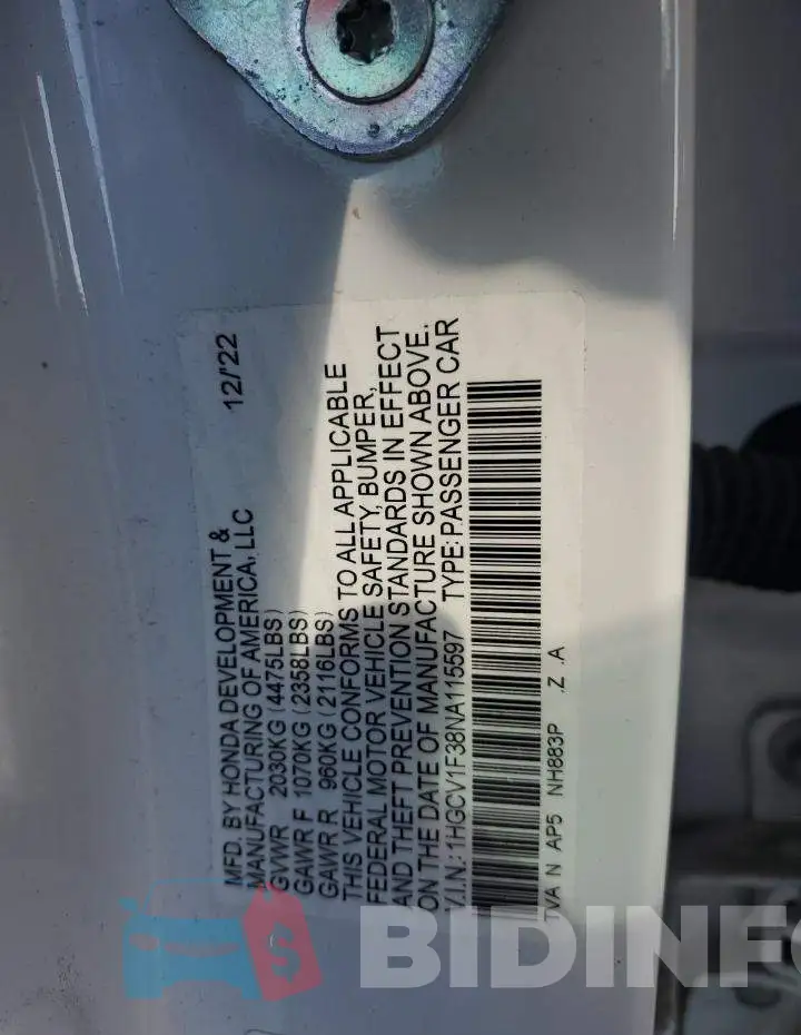1HGCV1F38NA115597 Photo# 12