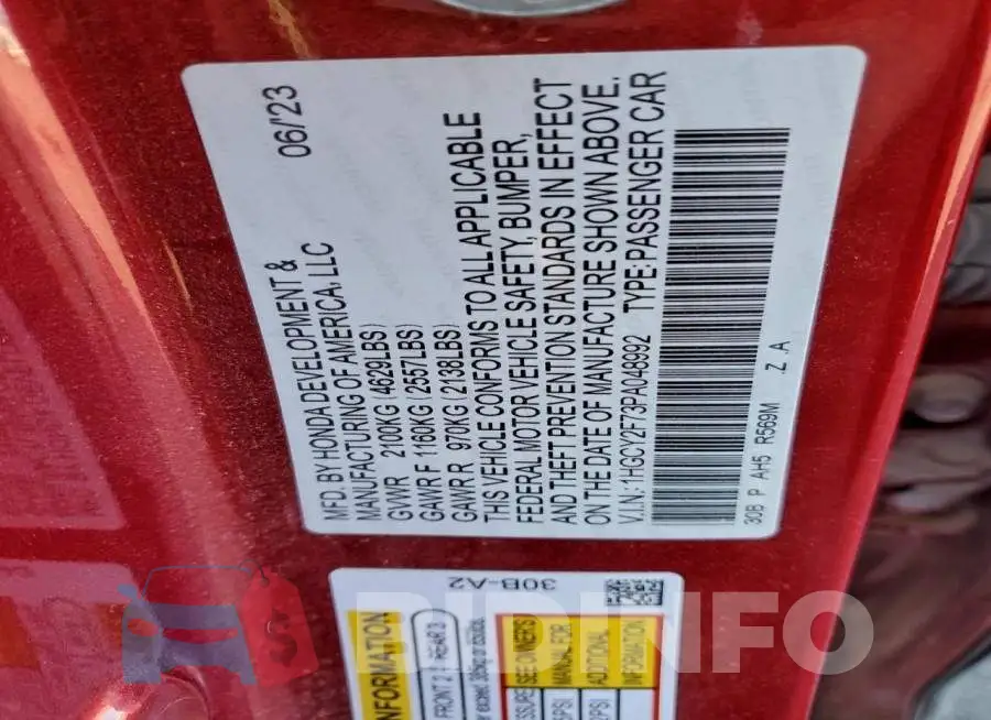 1HGCY2F73PA048992 Photo# 12