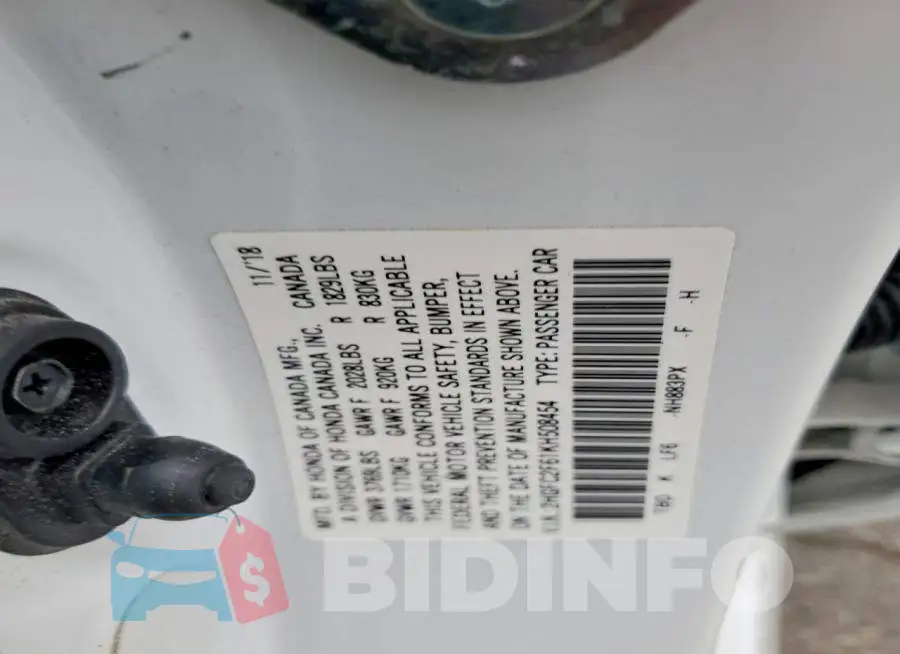 2HGFC2F61KH508454 Photo# 12