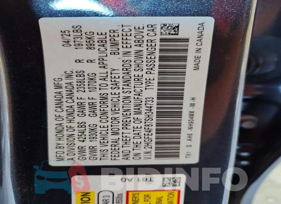 2HGFE4F87SH344733 Photo# 13