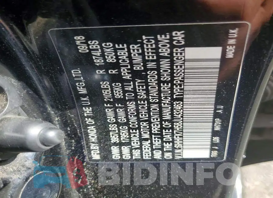 SHHFK7H58JU432463 Photo# 12
