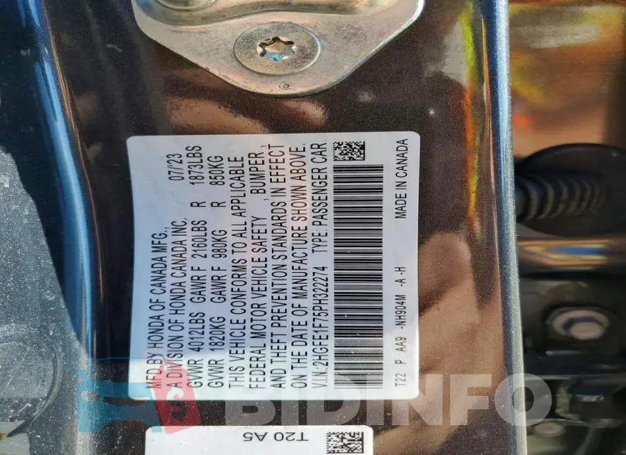 2HGFE1F75PH322274 Photo# 12