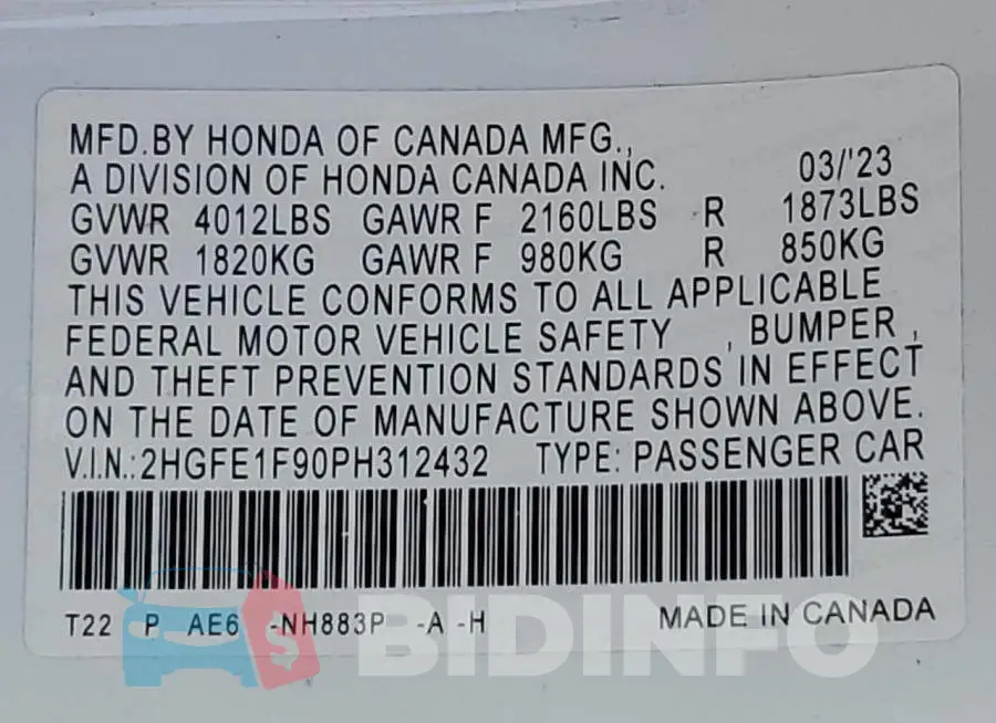 2HGFE1F90PH312432 Photo# 13