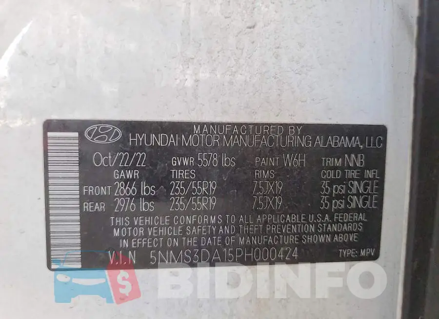 5NMS3DA15PH000424 Photo# 12