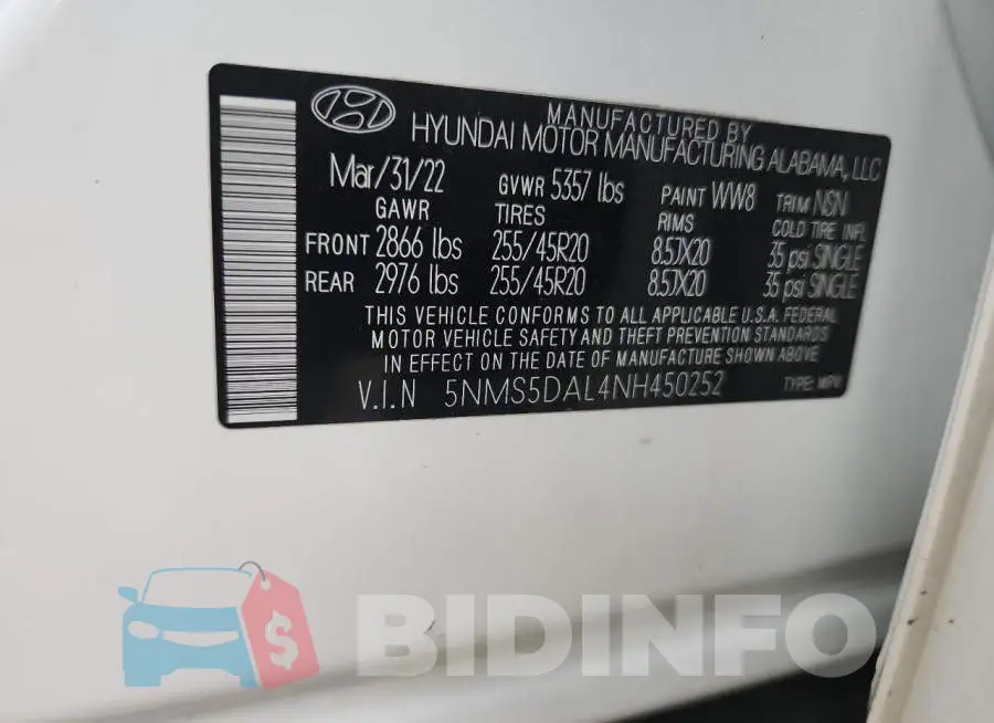 5NMS5DAL4NH450252 Photo# 13