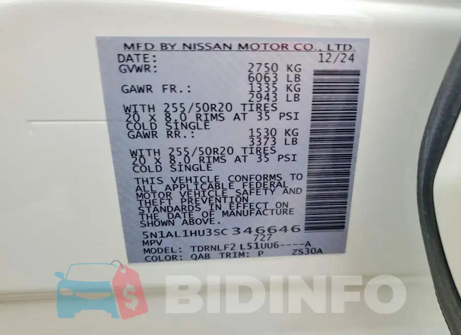 5N1AL1HU3SC346646 Photo# 13
