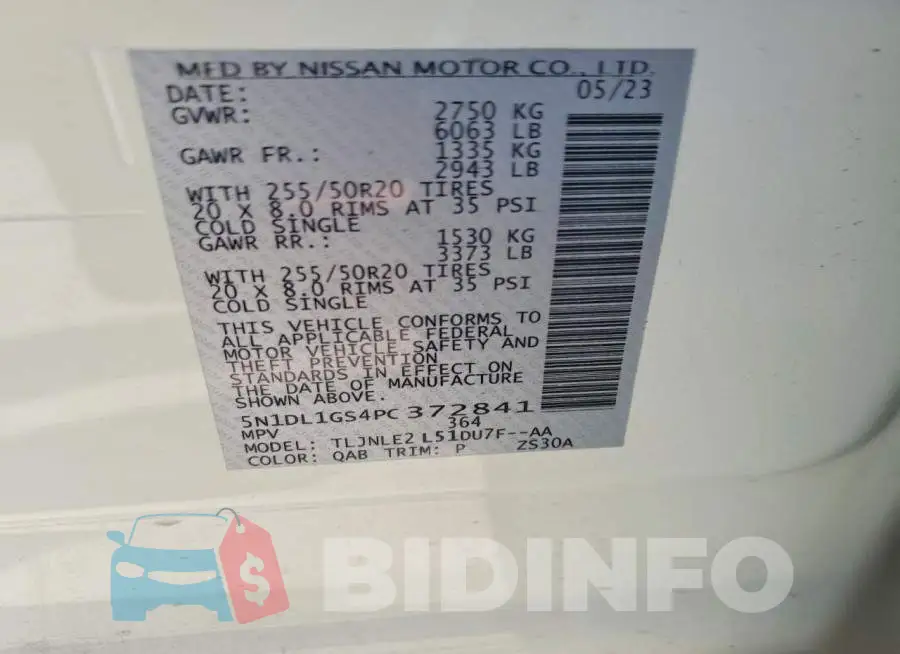 5N1DL1GS4PC372841 Photo# 13