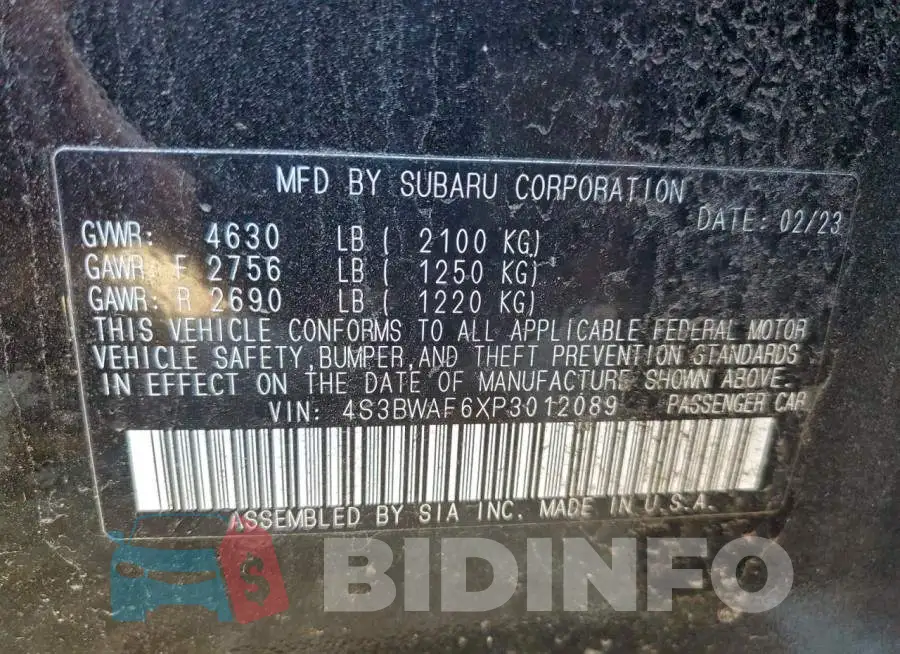 4S3BWAF6XP3012089 Photo# 12