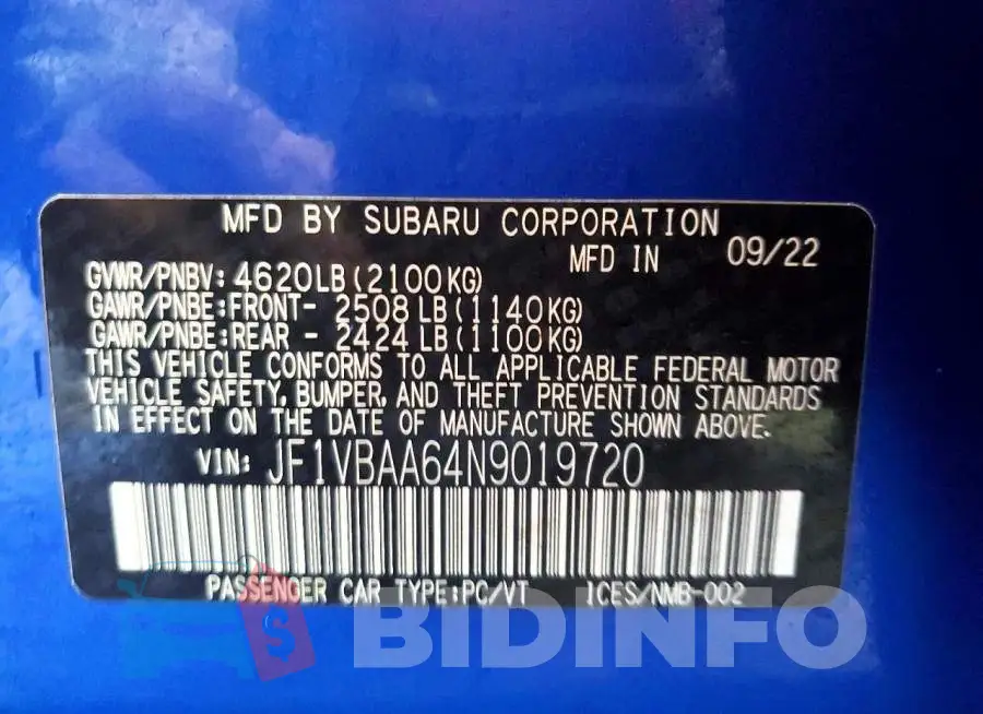 JF1VBAA64N9019720 Photo# 12