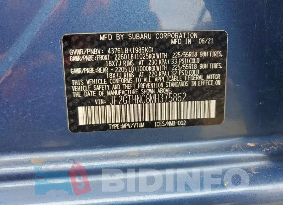 JF2GTHNC8MH375862 Photo# 14