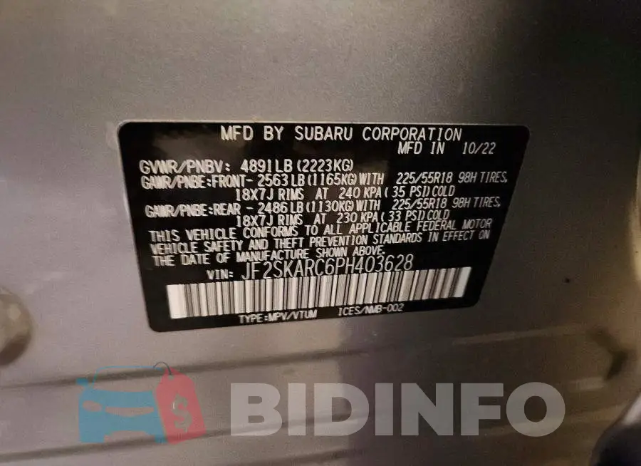 JF2SKARC6PH403628 Photo# 12