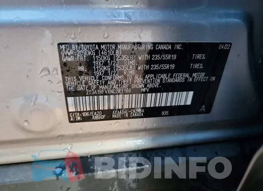 2T3A1RFVXNC281186 Photo# 14
