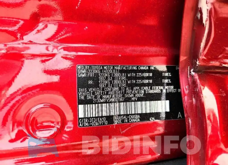 2T3DWRFV5KW007967 Photo# 12
