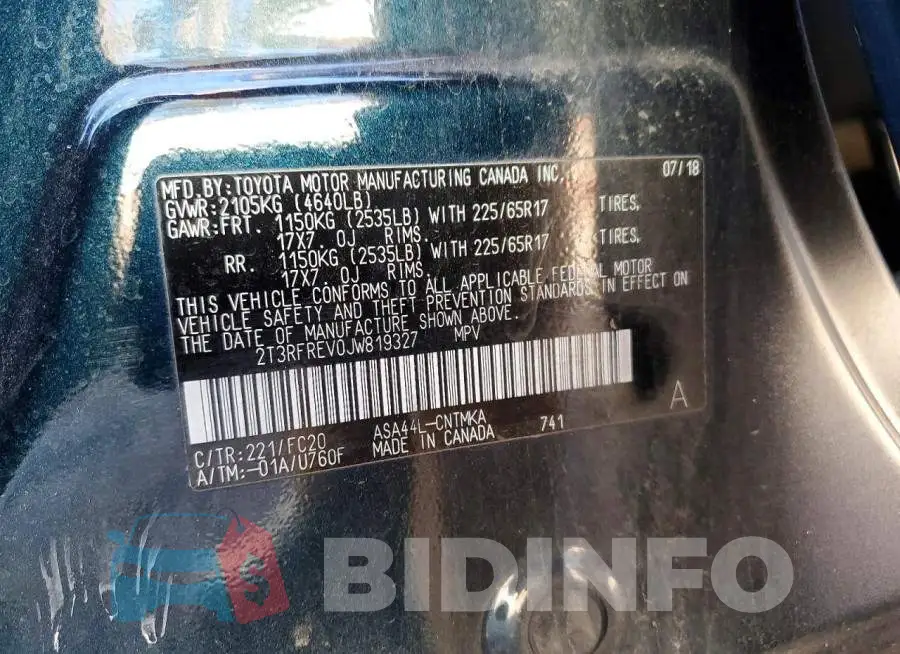 2T3RFREV0JW819327 Photo# 12