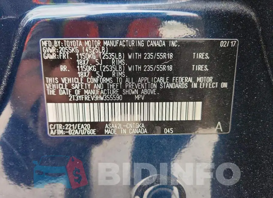2T3YFREV9HW355590 Photo# 13