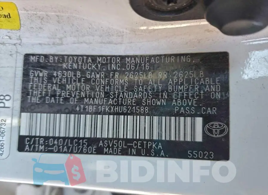 4T1BF1FKXHU621588 Photo# 13