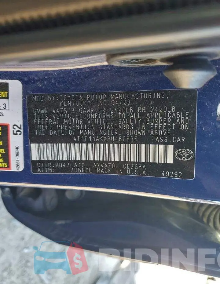 4T1F11AKXPU160835 Photo# 12