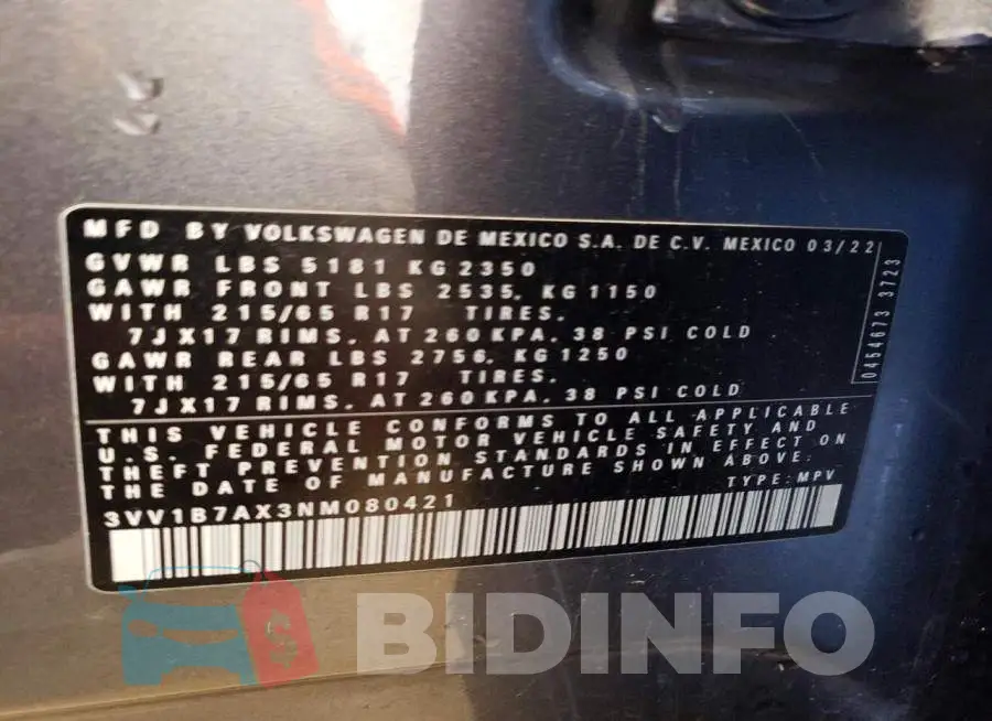 3VV1B7AX3NM080421 Photo# 13