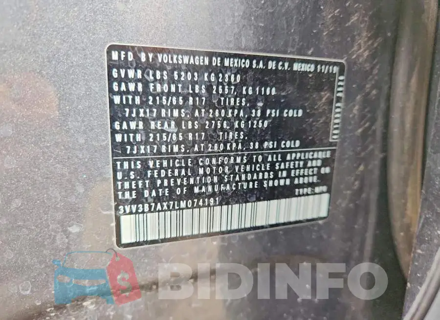 3VV3B7AX7LM074191 Photo# 13