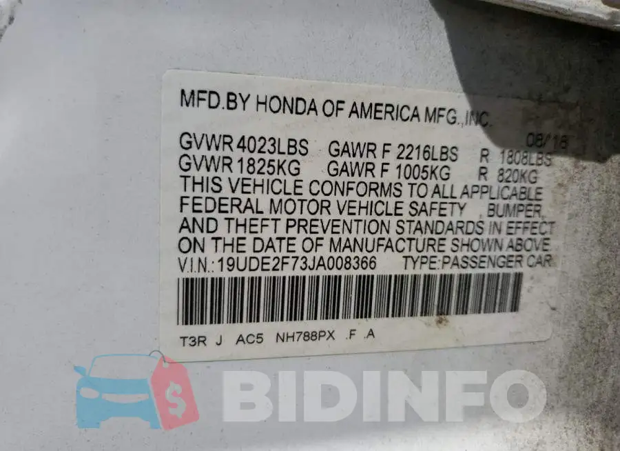 19UDE2F73JA008366 Photo# 12