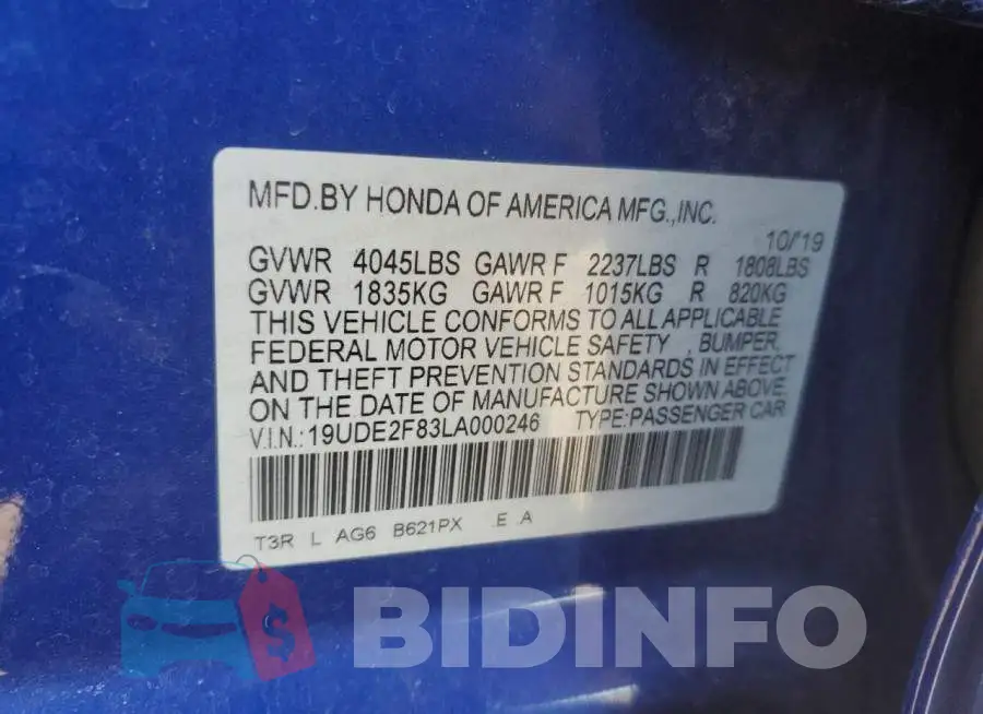 19UDE2F83LA000246 Photo# 12