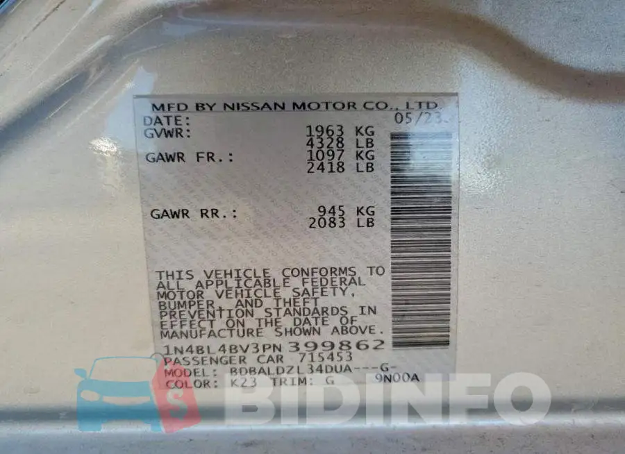 1N4BL4BV3PN399862 Photo# 13