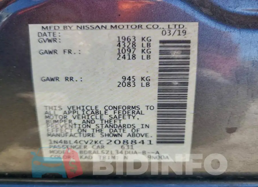 1N4BL4CV2KC208841 Photo# 12