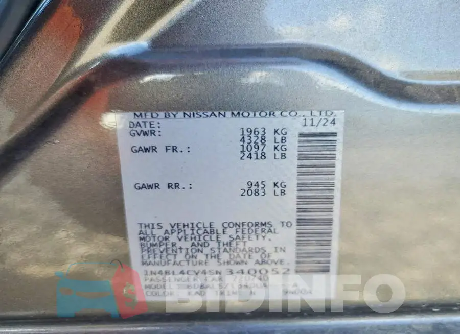 1N4BL4CV4SN340052 Photo# 12