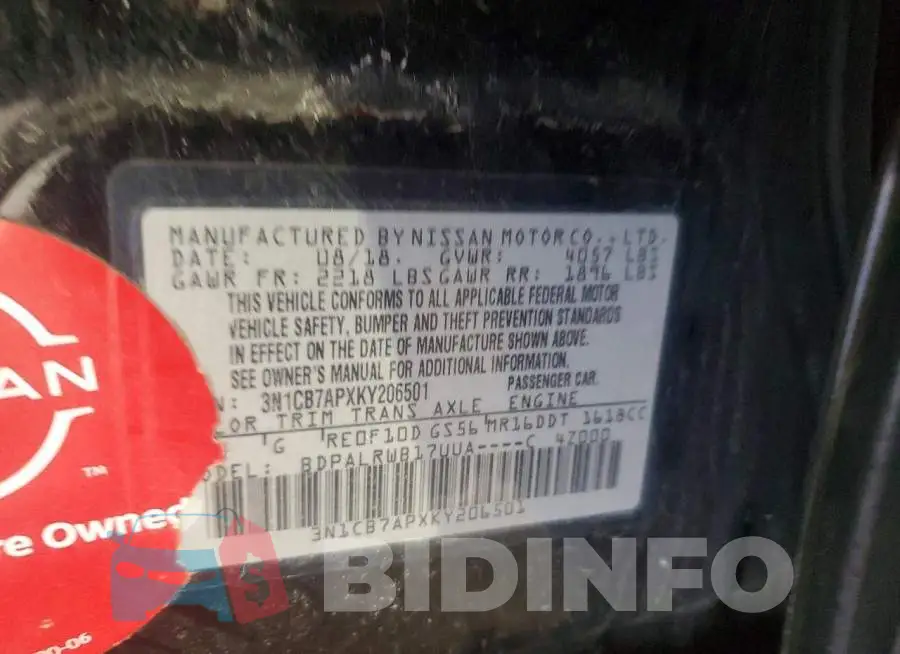 3N1CB7APXKY206501 Photo# 12