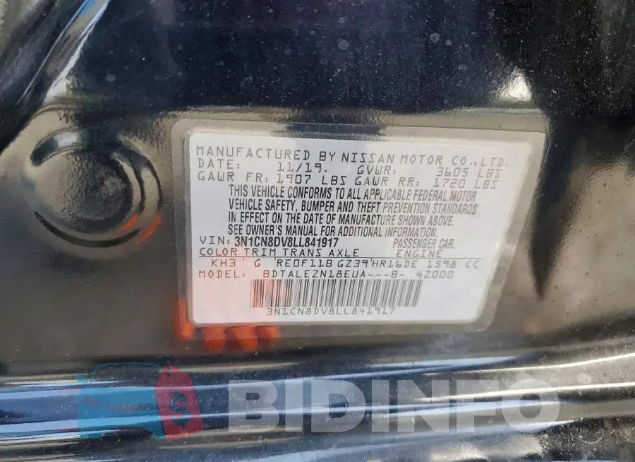 3N1CN8DV8LL841917 Photo# 12