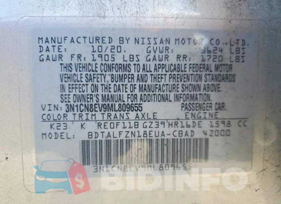 3N1CN8EV9ML809655 Photo# 12