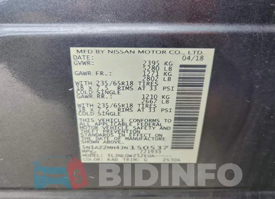 5N1AZ2MH4JN150537 Photo# 14