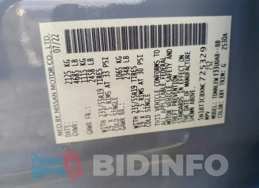 5N1BT3CBXNC725329 Photo# 14