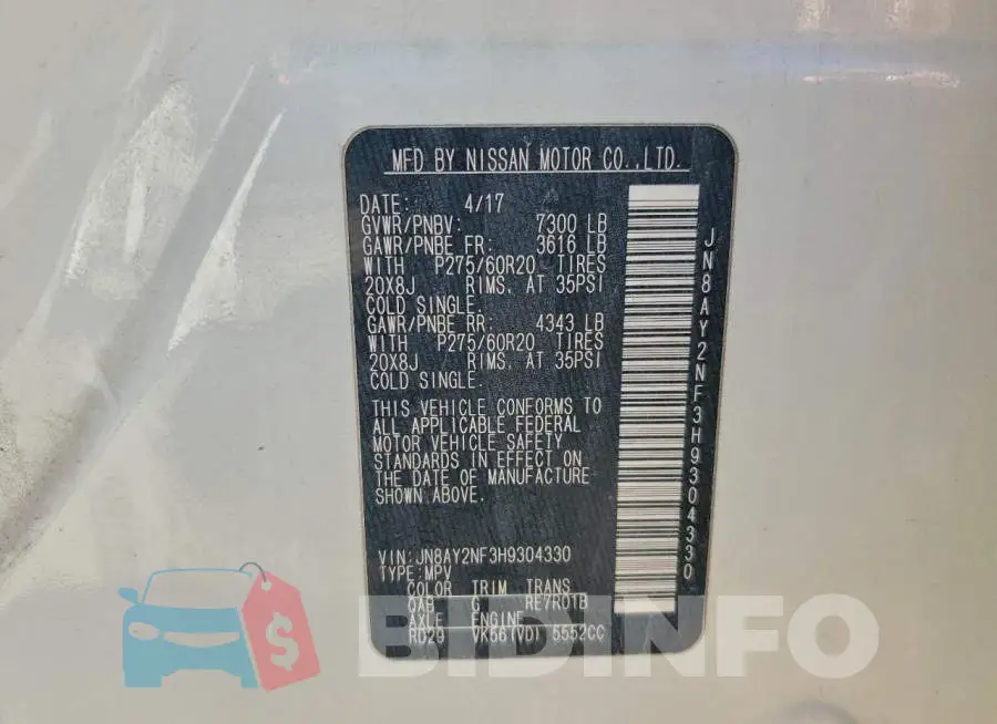 JN8AY2NF3H9304330 Photo# 14