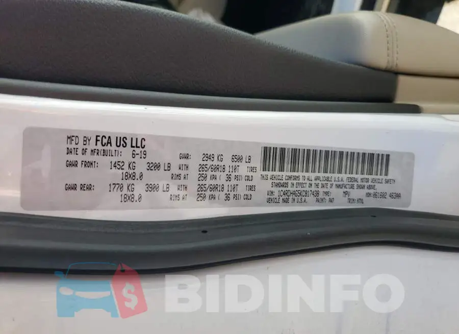 1C4RDHAG5KC817438 Photo# 14